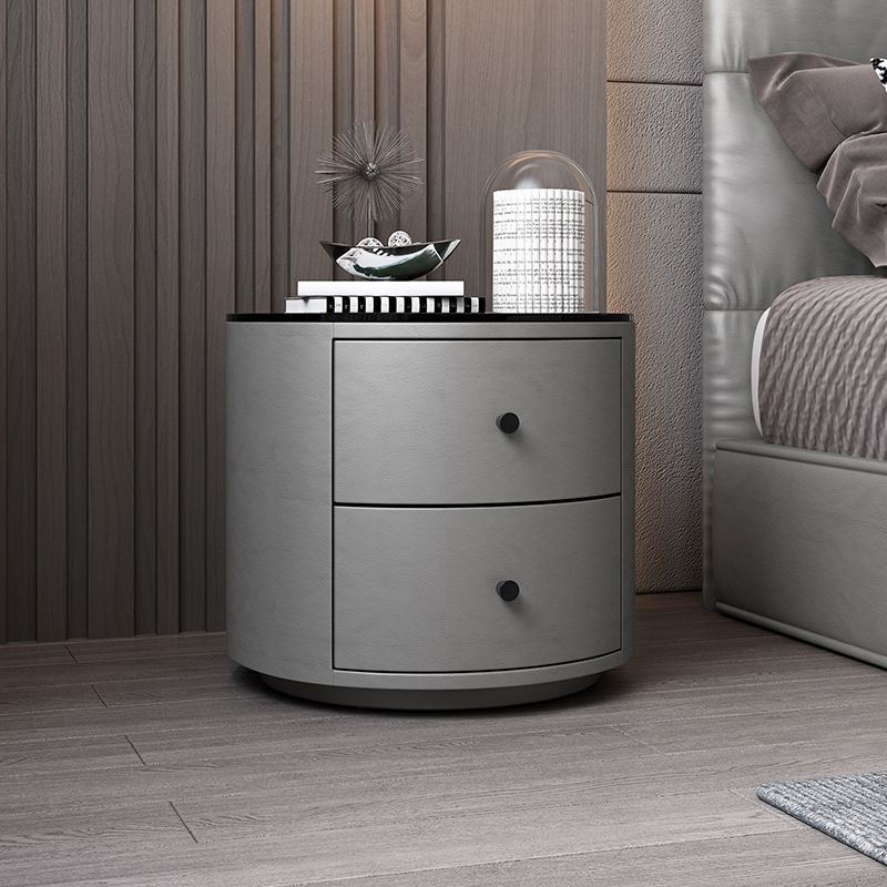 2 Drawers Nightstand with Stone/Glass Top 18.5" Tall Wood Accent Table Nightstand