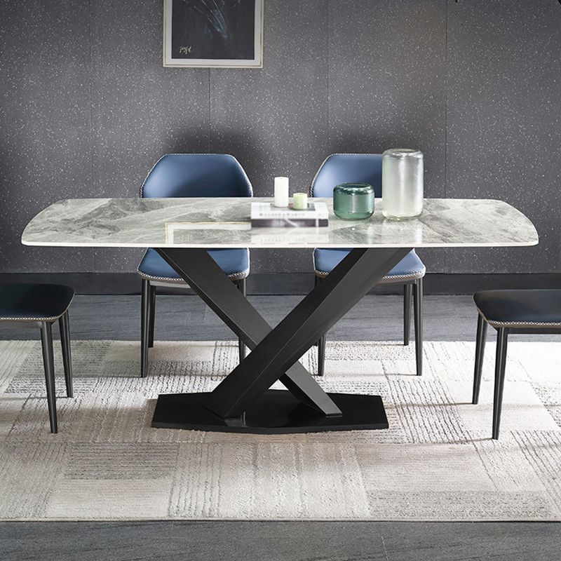 Stone Top Dining Table Modern Rectangle Dining Table with Black Base Clearhalo 'Dining Tables & Seating' 'Dining Tables' 'dining_table' 'Furniture' 'furniture_dining_table' 'Kitchen & Dining Furniture' 'kitchen' 'kitchen_dining_table' 1200x1200_681d30a8-4954-4771-b489-81d374246aca