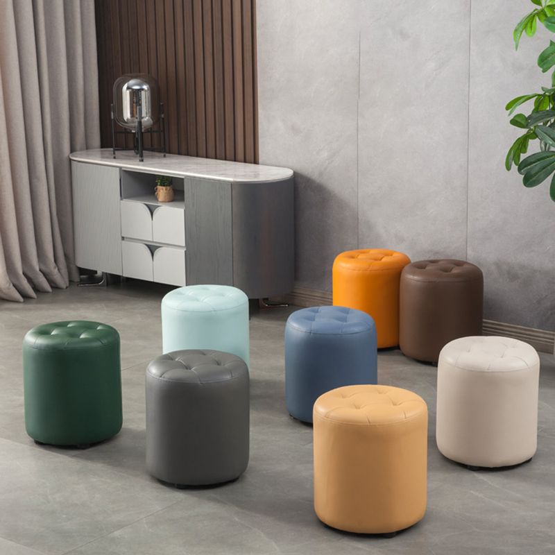 Modern Round Ottoman Solid Color Genuine Leather Tufted Pouf Ottoman Clearhalo 'furn' 'furn_ottomans_poufs' 'Furniture' 'Living Room Furniture' 'Ottomans & Poufs' 'ottomans_poufs' 1200x1200_681d3e77-fe5b-43c6-a13a-a066d6a3c502