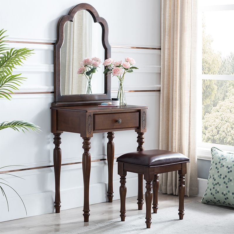 Traditional Wooden Vanity Makeup Table Set 1 Drawers Dressing Table with Mirror Clearhalo 'Bedroom Furniture' 'furn' 'furn_makeup_vanities' 'Furniture' 'Makeup Vanities' 'makeup_vanities' 1200x1200_681eff93-416d-4c46-81a8-473d461b4611