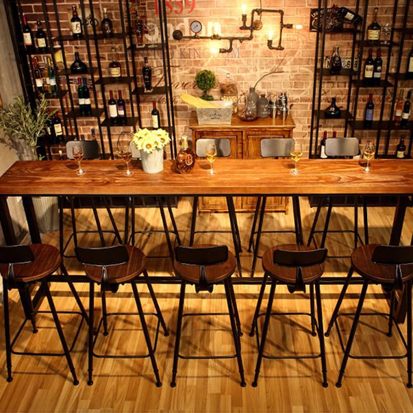 Dark Brown Modern Style Bar Table Solid Wood and Iron Coffee Shop Bar Table Clearhalo 'Bar Furniture' 'Bar Tables' 'bar_tables' 'furn' 'furn_bar_tables' 'Furniture' 'furniture_bar_tables' 'Kitchen & Dining Furniture' 1200x1200_68206092-031b-4e30-9c75-f8ebd9aa8f7b