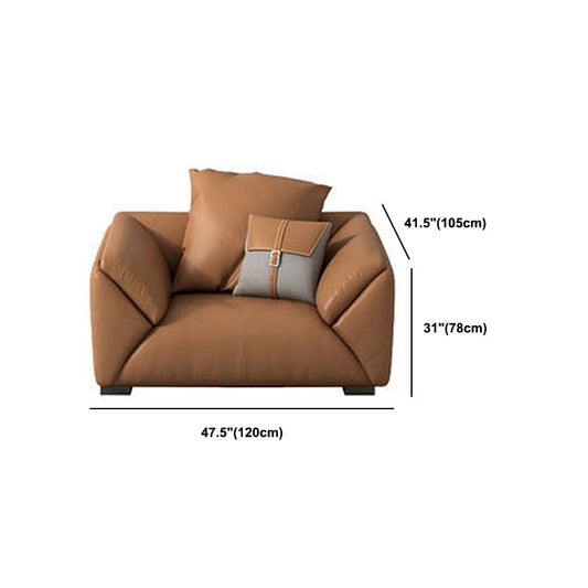 Orange Faux Ledersofa moderne Kissen -Oberarm -Sofa mit Kissen