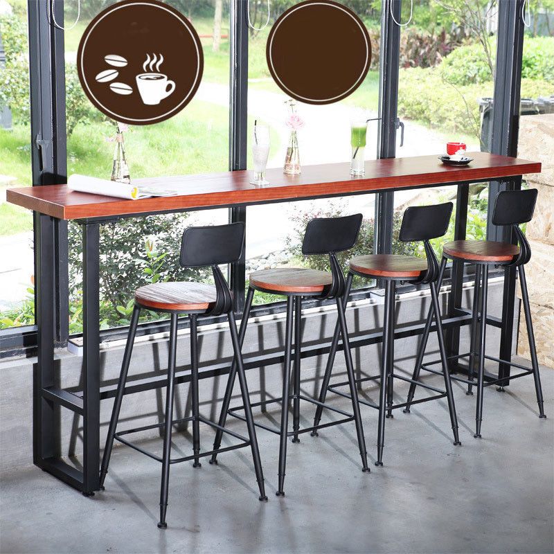 Mesa rectangular de altura de barra, mesa de pub bistró con tapa de madera maciza y base negra