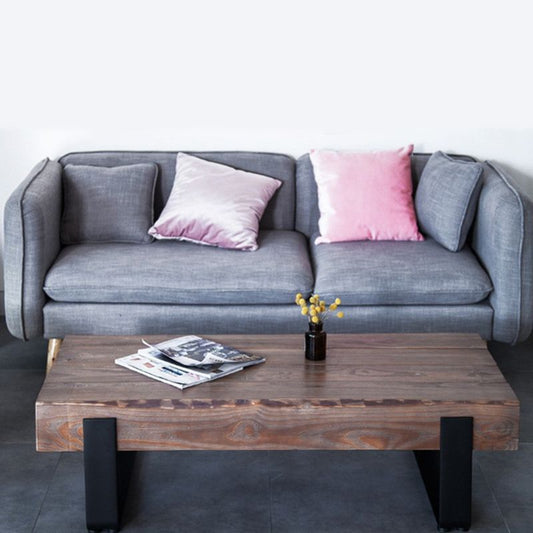 Mesa de cóctel de café de trineo de madera sólida en marrón de 17.7 "alto