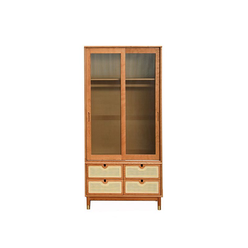 Modern Solid Wood Wardrobe Cabinet 2 Sliding Doors Sliding with Drawer Clearhalo 'Armoires & Wardrobes' 'armoires_wardrobes' 'Bedroom Furniture' 'furn' 'furn_armoires_wardrobes' 'Furniture' 1200x1200_68286560-e49b-4d75-8548-655ae3094d50