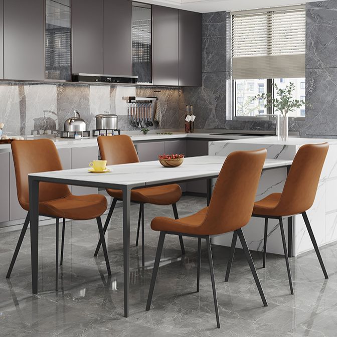Contemporary Rectangle Shape White Dining Set Sintered Stone Standard Dining Set for Kitchen Clearhalo 'Dining Room Sets' 'Dining Tables & Seating' 'dining_room_set' 'furn' 'furn_dining_room_set' 'Furniture' 'furniture_dining_room_set' 'Kitchen & Dining Furniture' 'kitchen&dining_furn' 'kitchen' 1200x1200_68295279-3596-4e2f-a878-b8aebeff05c5
