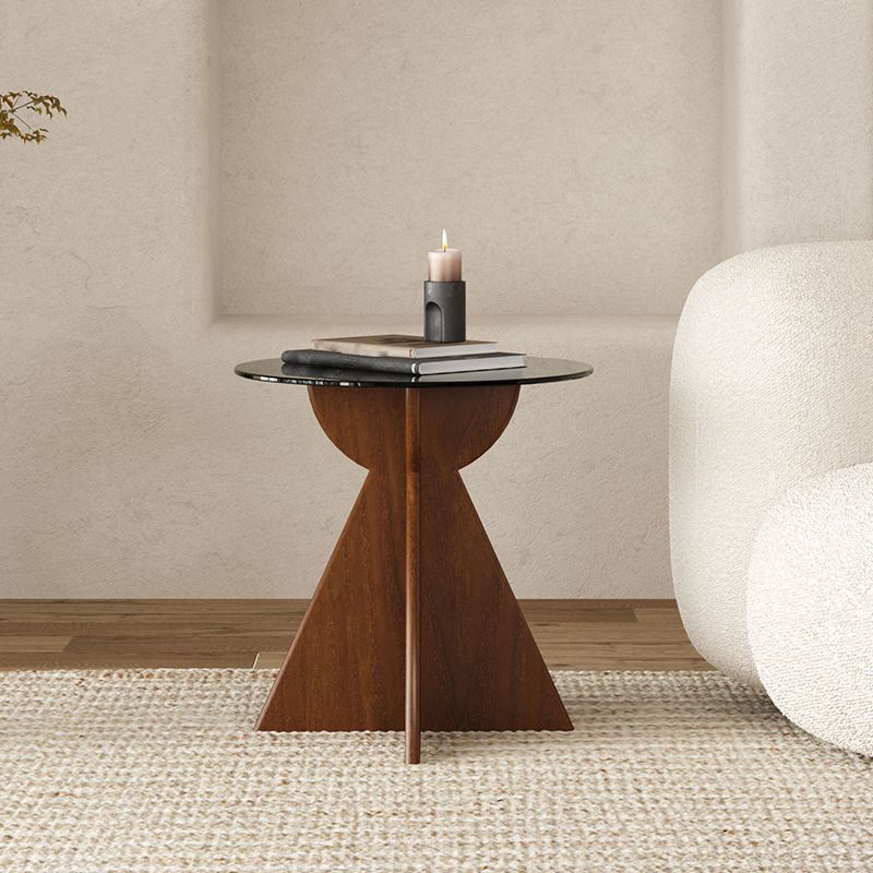 丸い形のガラスエンドテーブル黒のモダンホームソファサイドテーブル