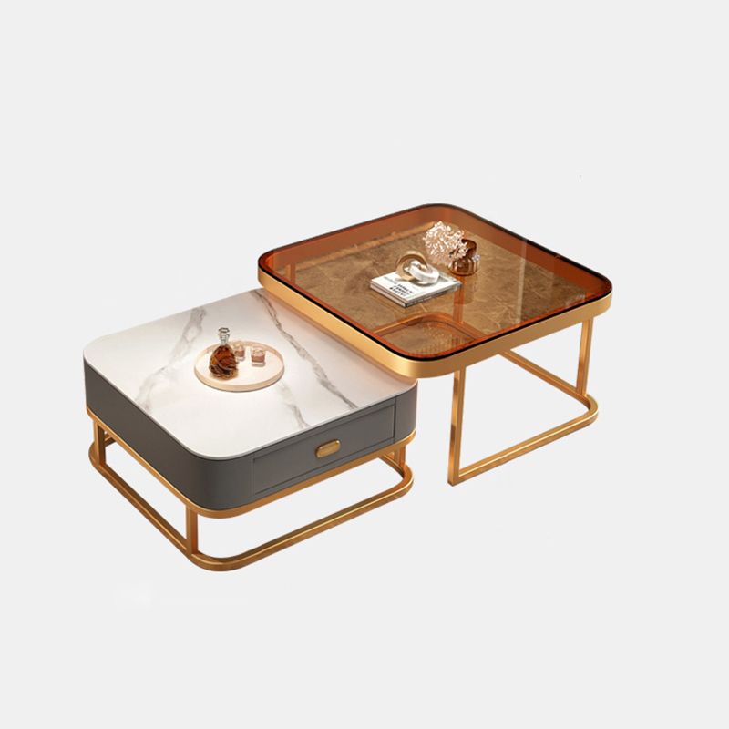 Mesa de centro de 17,72" de alto estilo Glam, mesa de cóctel con estructura metálica y 2 mesas de centro nido
