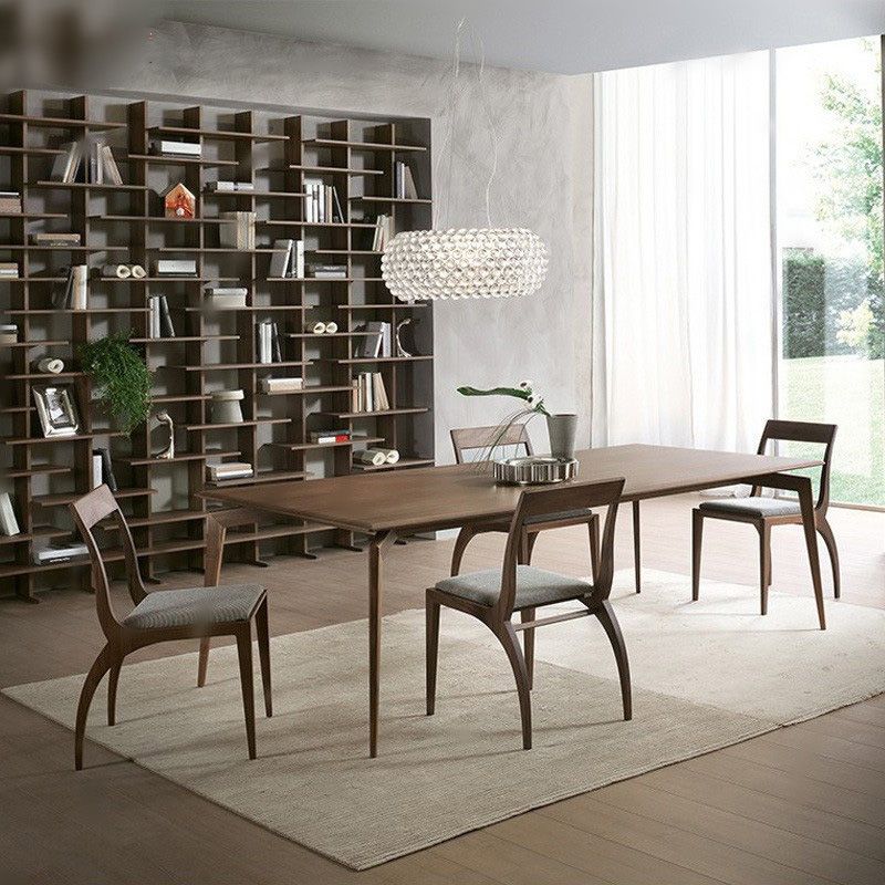 Industrial Style Rectangular Dining Table with Wooden Legs for Home Use