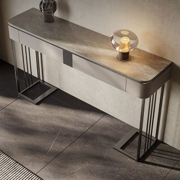 Modern Accent Table Half Moon Shape Stone Console Table for Hall , 14 inch Wide