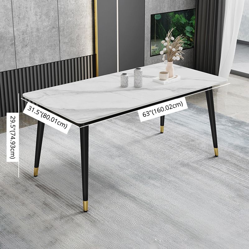 Contemporary Style Sintered Stone Dining Set with White Table and 4 Black Legs Base Clearhalo 'Dining Room Sets' 'Dining Tables & Seating' 'dining_room_set' 'furn' 'furn_dining_room_set' 'Furniture' 'furniture_dining_room_set' 'Kitchen & Dining Furniture' 'kitchen&dining_furn' 'kitchen' 1200x1200_683026f0-66a1-4390-a06a-bf352d0fb863