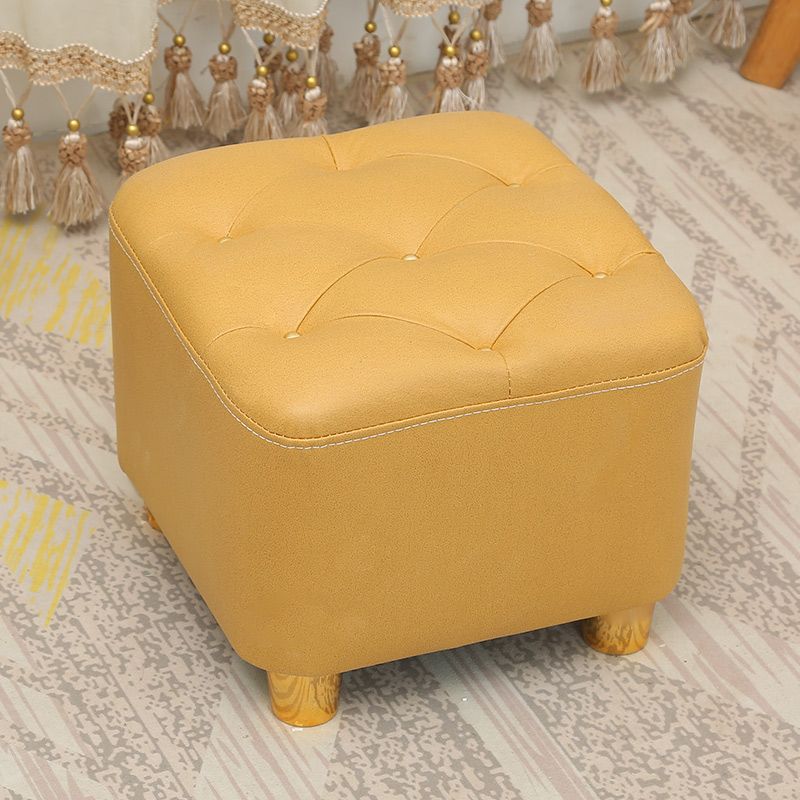 Modern Square Standard Stain Resistant Line Leather Pouf for Living Room
