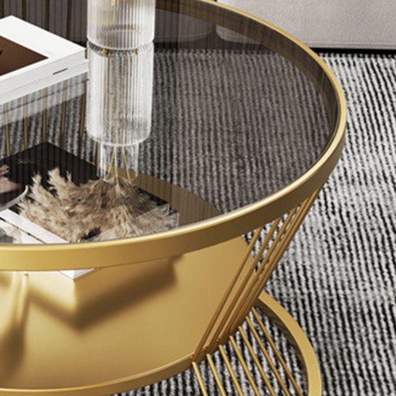 Round Coffee Cocktail Table Glass Top Frame Coffee or End Table with Storage Shelf Clearhalo 'Coffee & Accent Tables' 'Coffee Tables' 'coffee_tables' 'furn' 'furn_coffee_tables' 'Furniture' 'Living Room Furniture' 1200x1200_683281f2-4884-4e39-9440-dcc1919963fb