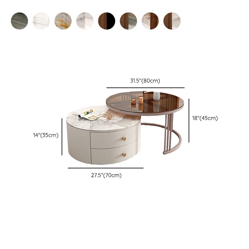 Glam Nesting Coffee Table Set Frame Round Slate Coffee Table with Drawers Clearhalo 'Coffee & Accent Tables' 'Coffee Tables' 'coffee_tables' 'furn' 'furn_coffee_tables' 'Furniture' 'Living Room Furniture' 1200x1200_68330a54-0789-489a-b886-5ee328d350d6
