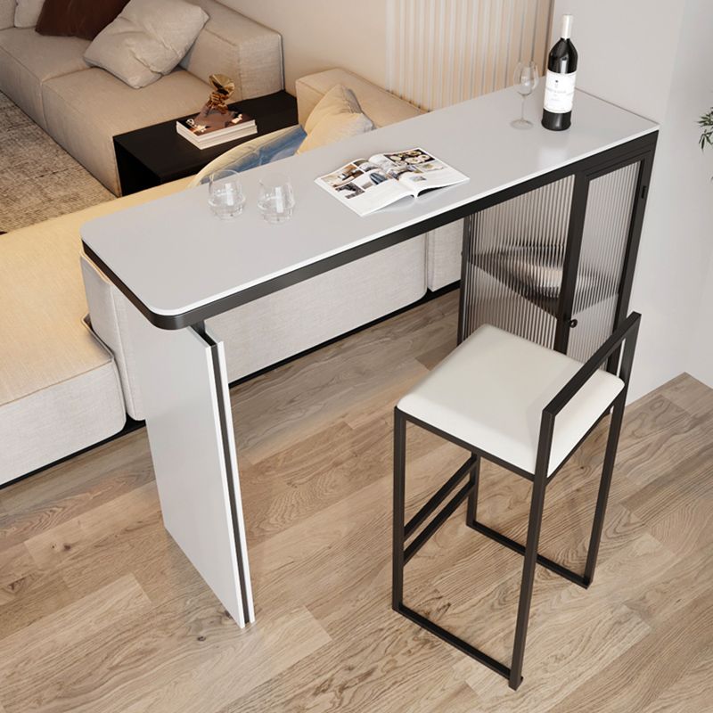 Rectangle White Stone Top Bar Dining Table Contemporary Bar Height Table