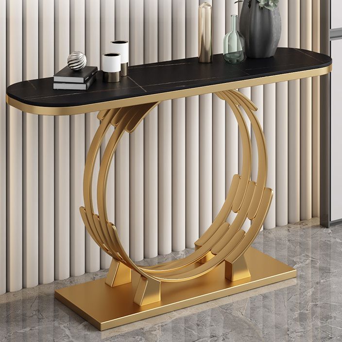 Glam Console Accent Table Antique Finish Oval Console Table with Shelf Clearhalo 'Console Tables' 'console_tables' 'Entry & Mudroom Furniture' 'furn' 'furn_console_tables' 'Furniture' 1200x1200_6835b65f-ec9a-4ebd-bc43-e41383707ec1