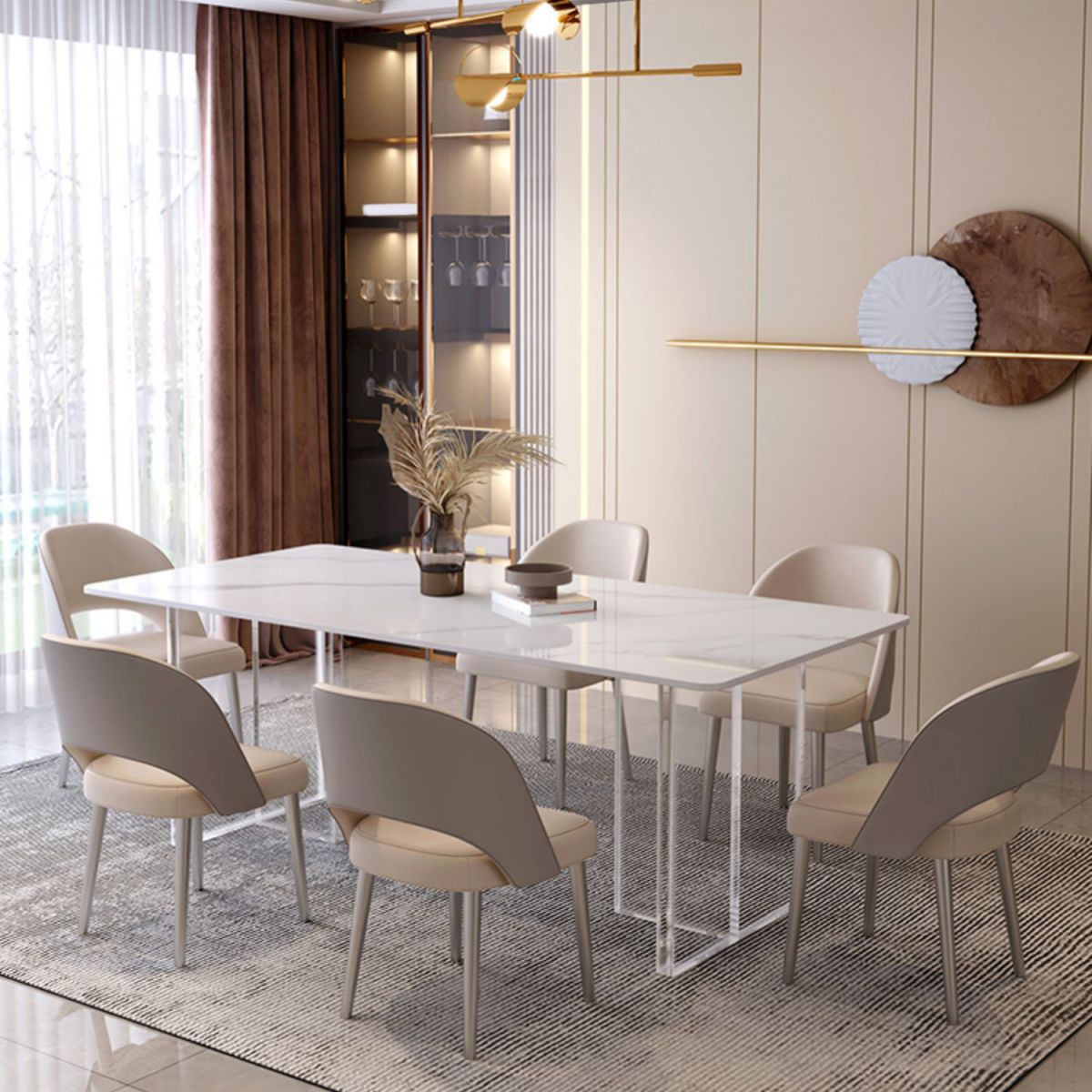 Mesa de comedor de piedra rectangular moderna 1/7 piezas de comedor juego para comedor