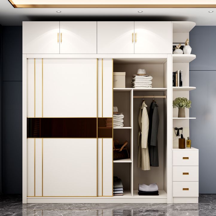 Contemporary Wooden Wardrobe White Wardrobe Closet with Sliding Door Clearhalo 'Armoires & Wardrobes' 'armoires_wardrobes' 'Bedroom Furniture' 'furn' 'furn_armoires_wardrobes' 'Furniture' 1200x1200_68377b3b-af09-4c7f-b9bb-01729b0f2974