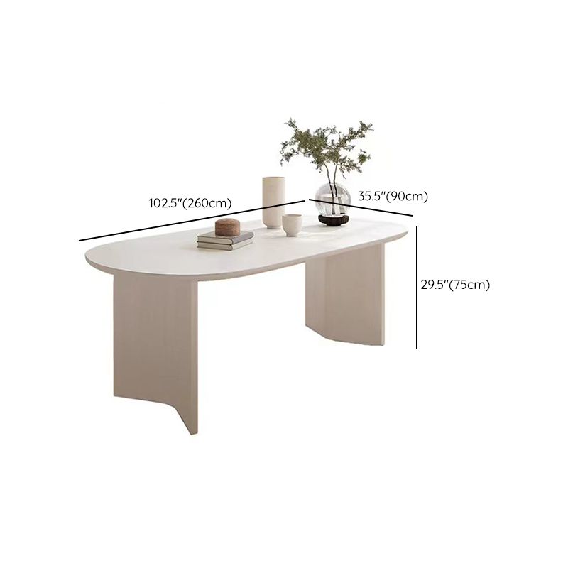 White Solid Wood Table Oval Dining Room Table with Double Pedestal