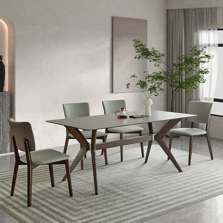 Industrial Style Rectangle Dining Table Sintered Stone Table with Wooden Legs