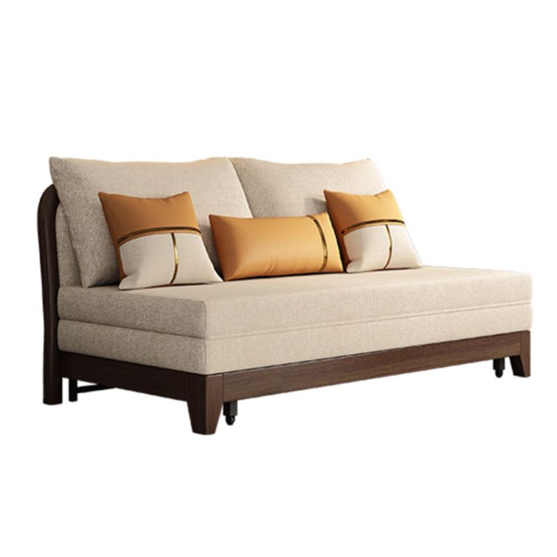 Linen Armless Sofa Bed with Pillow Back Solid Wood Sofa Bed in Beige