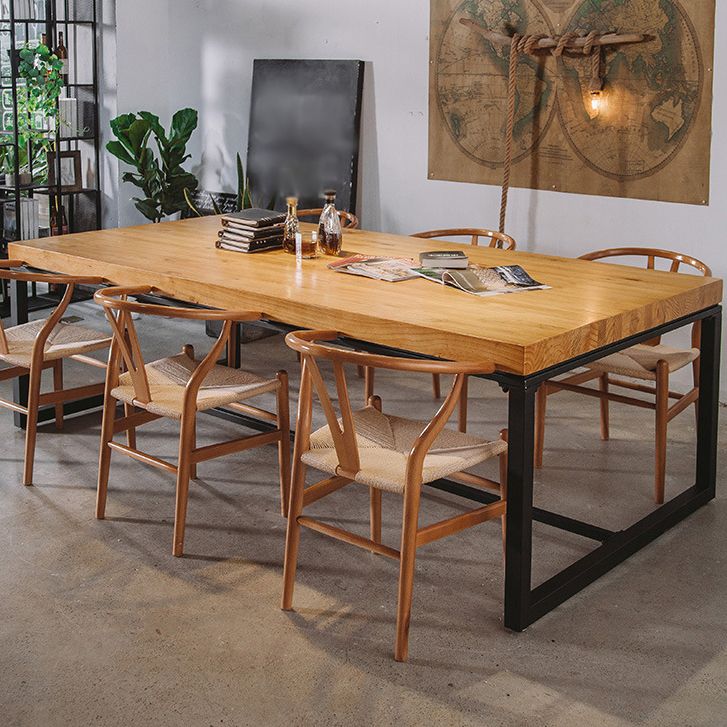Solid Wood Top Dining Table Industrial Rectangle Table with Trestle Base Clearhalo 'Dining Tables & Seating' 'Dining Tables' 'dining_table' 'furn' 'furn_dining_table' 'Furniture' 'furniture_dining_table' 'Kitchen & Dining Furniture' 1200x1200_68434331-b8da-4df7-97ef-a199990a72d9