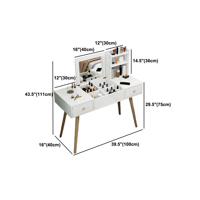 White Wood-based Panel Countertops Solid Wood Legs with Storage Racks and Dressing Tables