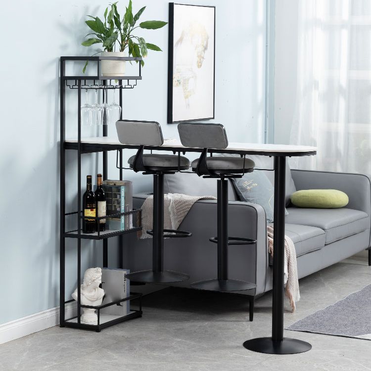 White Stone Indoor Glam Bar Dining Table Iron Double Pedestal Bistro Table with Wine Rack Clearhalo 'Bar Furniture' 'Bar Tables' 'bar_tables' 'Furniture' 'furniture_bar_tables' 'Kitchen & Dining Furniture' 'kitchen&dining_furn' 'kitchen' 1200x1200_68450fe0-1a46-4d33-a6f2-032d4bc88c8e