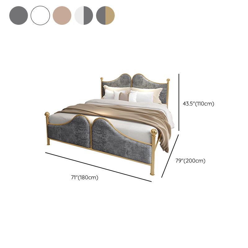 Glam -standaardbed met gestoffeerd hoofdeinde in ijzeren framebed