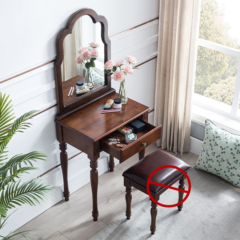 Traditional Wooden Vanity Makeup Table Set 1 Drawers Dressing Table with Mirror Clearhalo 'Bedroom Furniture' 'furn' 'furn_makeup_vanities' 'Furniture' 'Makeup Vanities' 'makeup_vanities' 1200x1200_684c64d7-8f6d-4333-a728-49eb8bba8f42