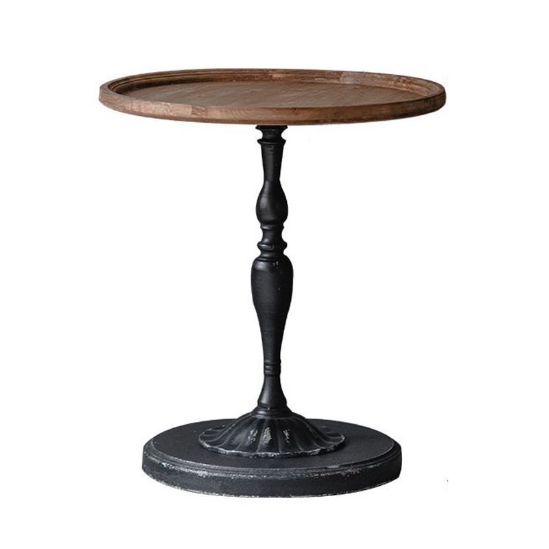 Rustic Wooden Round Top Side Table Metal Pedestal End Table - Distressed Surface Treatment