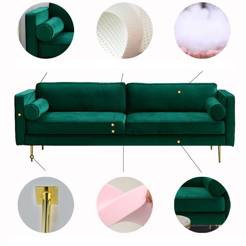 タキシードアームソファモダンスタイルの緑のベルベットソファが金属脚