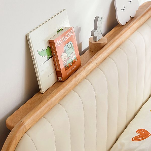 Scandinavian Standard Bed Wood Frame Bed with Upholstered Headboard