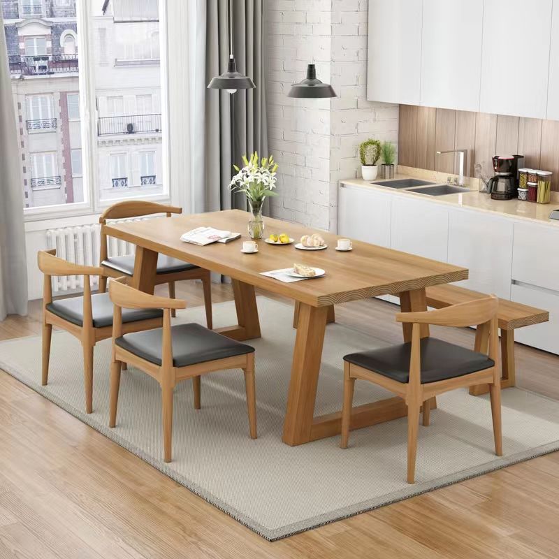 Mesa de comedor moderna rectangular de pino natural con 4 patas