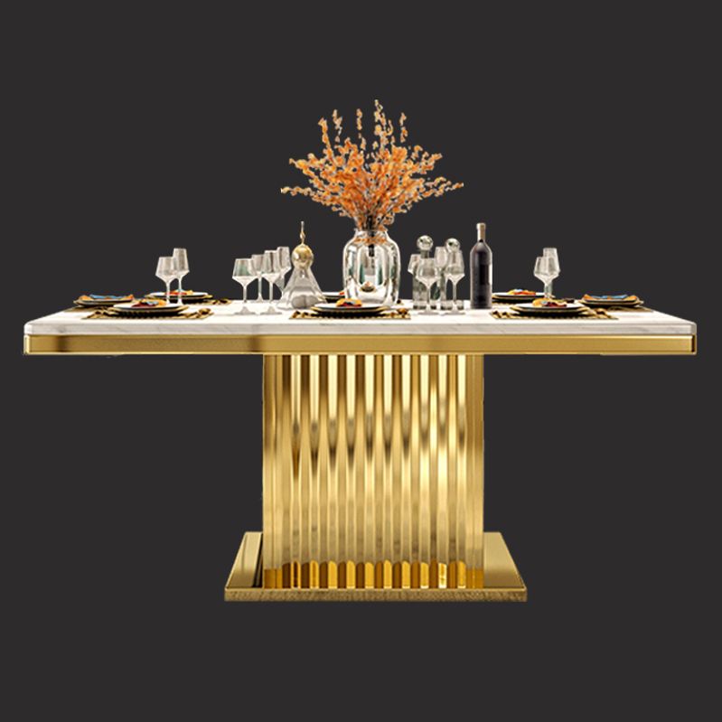 Metal Traditional Luxury Rectangle Indoor Table Marble Top Table with Pedestal Clearhalo ' dining_table' 'Dining Tables & Seating' 'Dining Tables' 'furn' 'furn_dining_table' 'Furniture' 'furniture_dining_table' 'Kitchen & Dining Furniture' 'kitchen&dining_furn' 'kitchen' 'kitchen_dining_table' 1200x1200_6850bf8b-074c-4457-bd42-f7abf0971b35