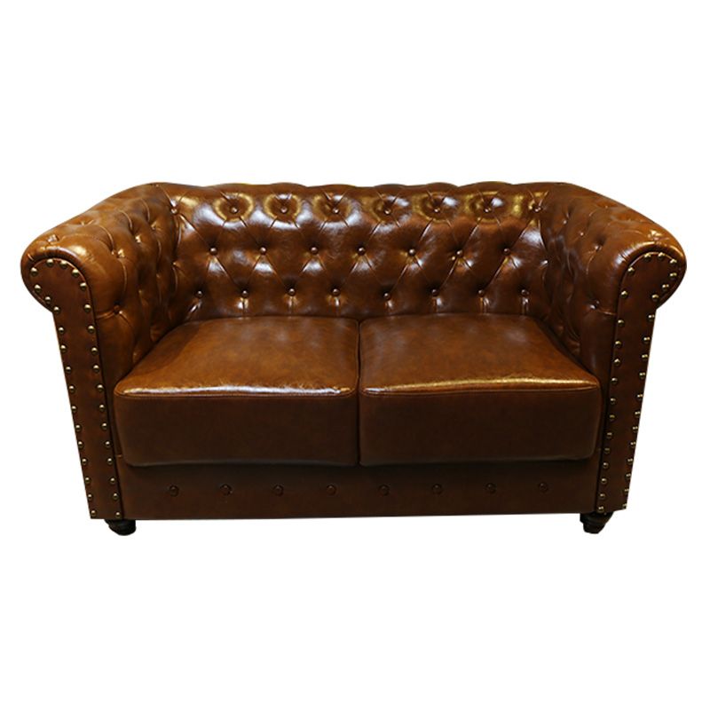 Vintage Leather Chesterfield Sofa 29.53"High Rolled Arm Sofa for Cafe Clearhalo 'furn' 'furn_sofas' 'Furniture' 'furniture_sofas' 'kitchen' 'kitchen_sofas' 'Living Room Furniture' 'Sofa' 'sofas' 1200x1200_68548a7f-8ffa-41f0-ace3-f0bf510c702e