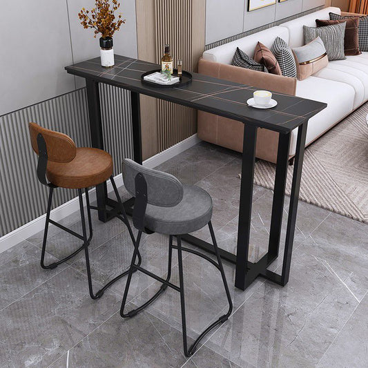 Industrial Black Iron Bar Dining Table Stone Top Indoor Bistro Table with Footrest Clearhalo 'Bar Furniture' 'Bar Tables' 'bar_tables' 'furn' 'furn_bar_tables' 'Furniture' 'furniture_bar_tables' 'Kitchen & Dining Furniture' 1200x1200_6854d381-6455-44be-b349-c0cd88615459