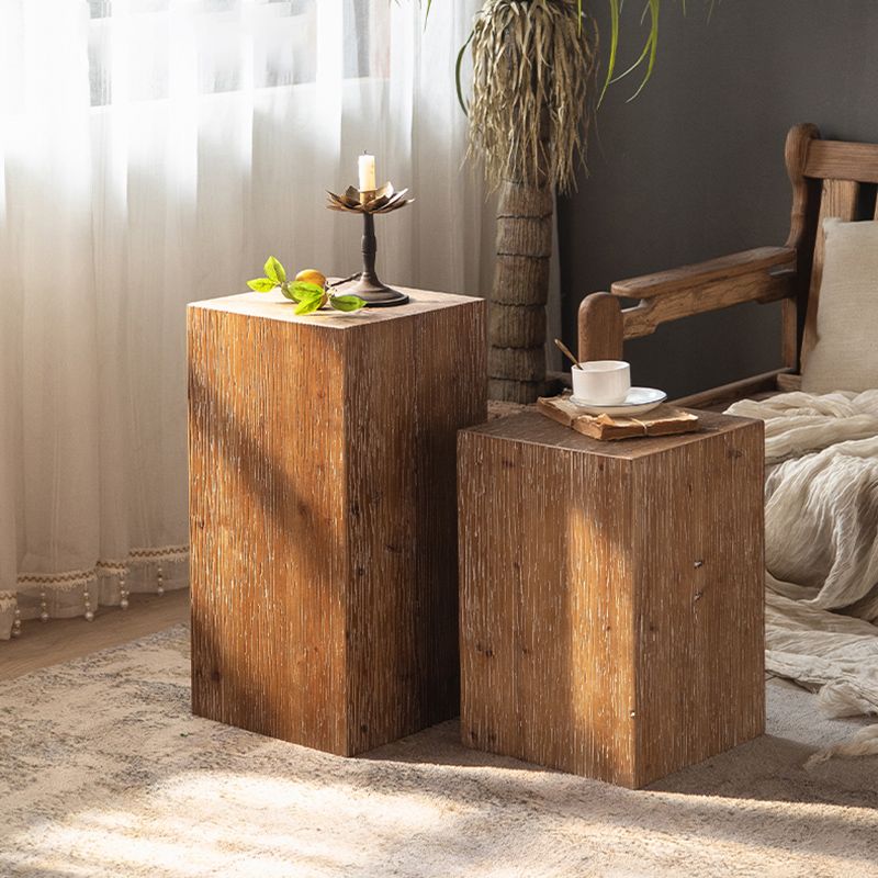 Rustic 11.81" Wood End Table Square Side Table in Distressed Finish