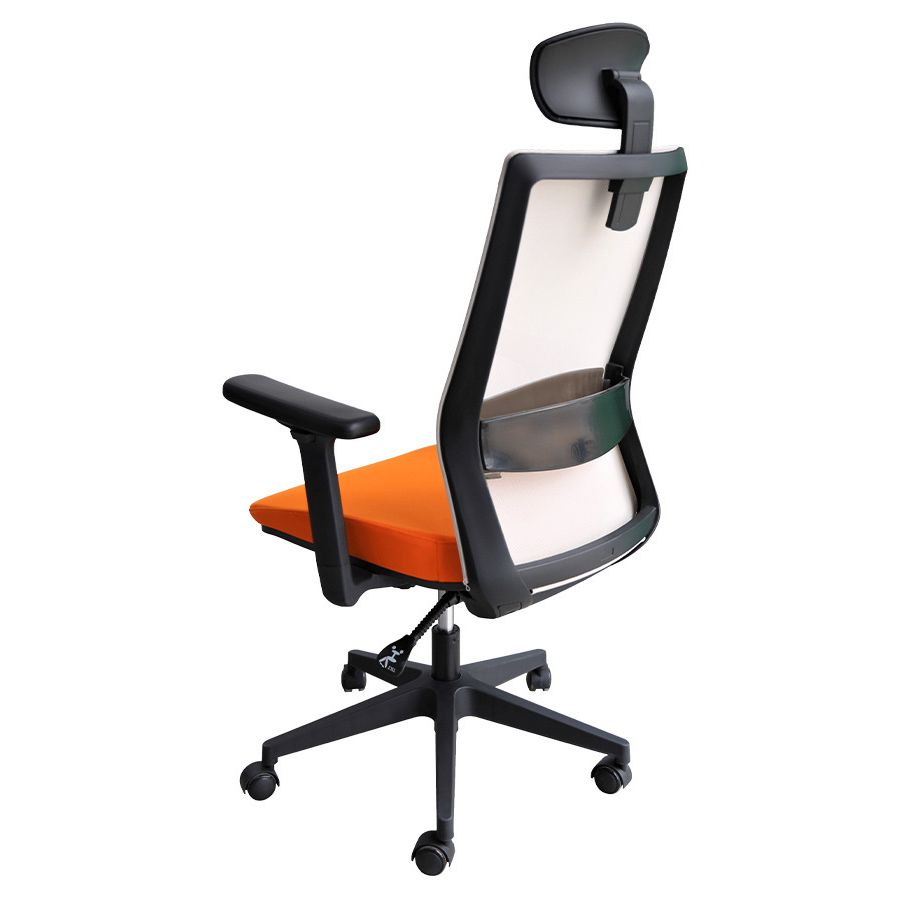 Sedia moderna con braccioli inclusi e rotelle, sedia da scrivania in rete con schienale medio, colore arancione