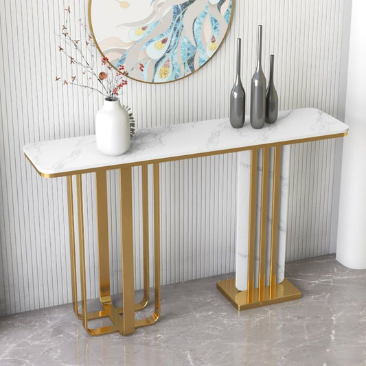 Modern Stone Console Table 31.5" Tall Stain Resistant Accent Table