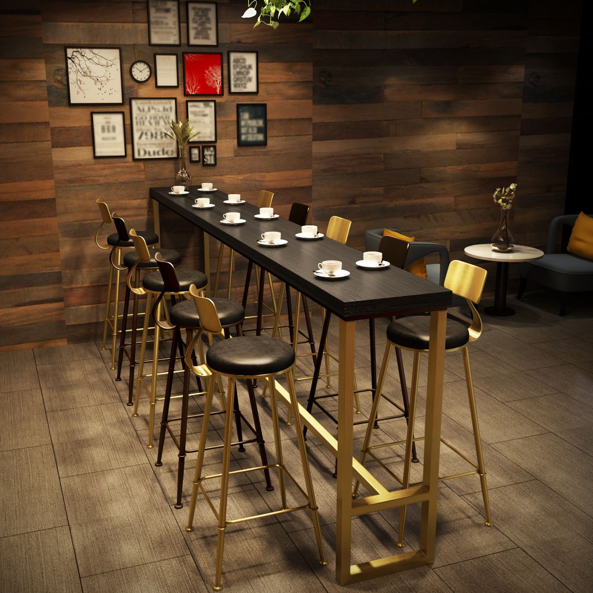 Brown Glam Style Bar Table in Iron and Wood Bar Indoor Bar Counter , Only Table Clearhalo 'Bar Furniture' 'Bar Tables' 'bar_tables' 'furn' 'furn_bar_tables' 'Furniture' 'furniture_bar_tables' 'Kitchen & Dining Furniture' 1200x1200_685d6c42-0dbc-4dc5-b380-e8a8791ff2d3