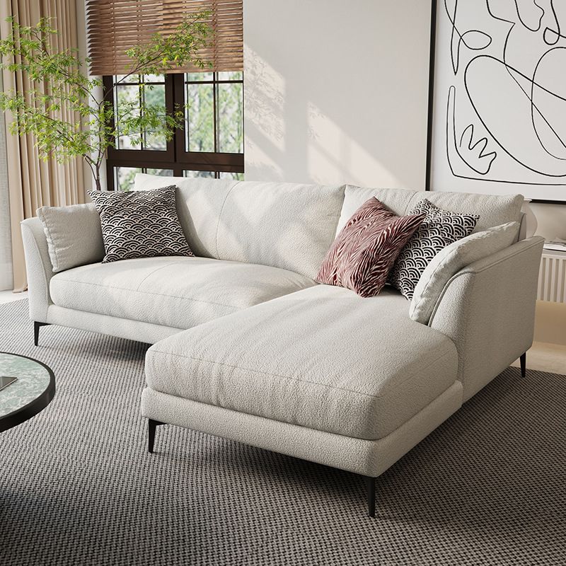 Scandinavian Linen Cushion Back Sectional Cream Slipcovered for Living Room Sofa