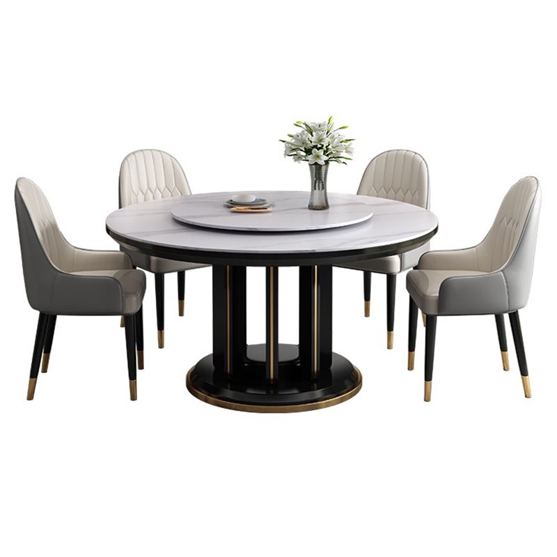 Mesa de comedor sencilla y moderna, mesa redonda con base de madera de caucho para comedor