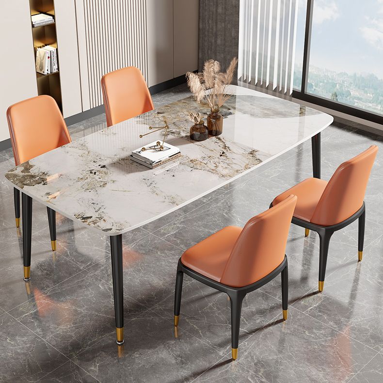 Mesa de comedor rectangular con tapa de piedra, mesa de comedor de cocina estilo Glam con patas negras