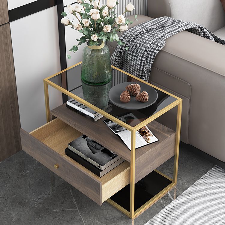 Tavolo laterale superiore rettangolare di vetro rettangolare da 21,65 "Tavolo da telaio in acciaio inossidabile con conservazione