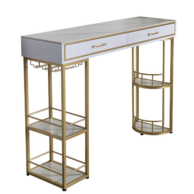 Marble Bar Table with Rectangle Table Top Double Pedestal Table - 41.3" H Clearhalo 'Bar Furniture' 'Bar Tables' 'bar_tables' 'furn' 'furn_bar_tables' 'Furniture' 'furniture_bar_tables' 'Kitchen & Dining Furniture' 1200x1200_686807ce-2713-4737-8689-2de6996a9e2d