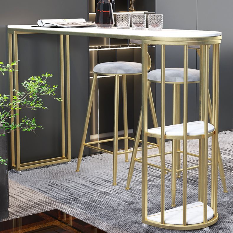 Gorgeous Bar Table Stone Top Gold Base Pub Table with Shelf for Living Room, Only Table Clearhalo 'Bar Furniture' 'Bar Tables' 'bar_tables' 'furn' 'furn_bar_tables' 'Furniture' 'furniture_bar_tables' 'Kitchen & Dining Furniture' 1200x1200_6869aae9-e224-4ebf-a65f-99c79608579c