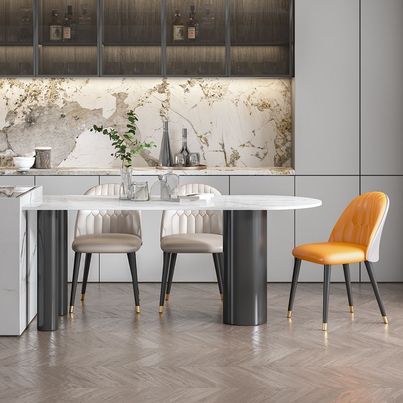 Modern Style Dining Table White Sintered Stone Dining Table with Metal Base for Kitchen Clearhalo 'Dining Tables & Seating' 'Dining Tables' 'dining_table' 'furn' 'furn_dining_table' 'Furniture' 'furniture_dining_table' 'Kitchen & Dining Furniture' 'kitchen' 'kitchen_dining_table' 1200x1200_686c2f2b-f633-4ac5-b1af-2e1b04f962b5