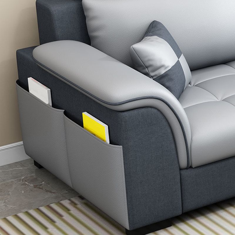 Modern Solid Wood Frame Sectional Linen/Faux Leather Sofa with Ottoman Inlcuded Clearhalo 'furn' 'furn_sectionals' 'Furniture' 'furniture_sectionals' 'Living Room Furniture' 'Sectionals' 1200x1200_6871af93-f71b-4165-85c9-06afc72de103