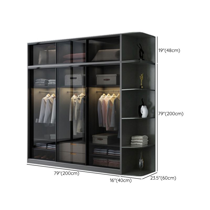 Contemporary Wood and Tempered Glass Wardrobe Freestanding Wardrobe Armoire without Light Clearhalo 'Armoires & Wardrobes' 'armoires_wardrobes' 'Bedroom Furniture' 'furn' 'furn_armoires_wardrobes' 'Furniture' 1200x1200_6879e5c1-5fb0-45bc-aa62-909920f9f384